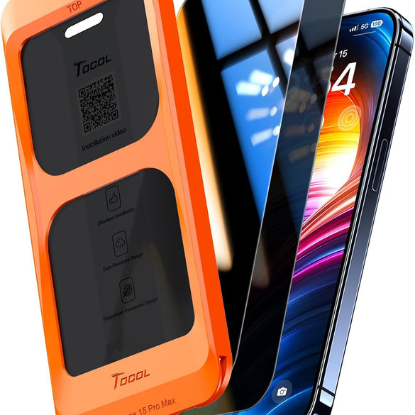 TOCOL 2 Pack for iPhone 15 Pro Screen Protector 6.1 Inch, Easy Installation Full Coverage No Bubbles No Dust Military Grade Shatterproof, 9H Hardness Tempered Glass Screen Protector, Case Friendly