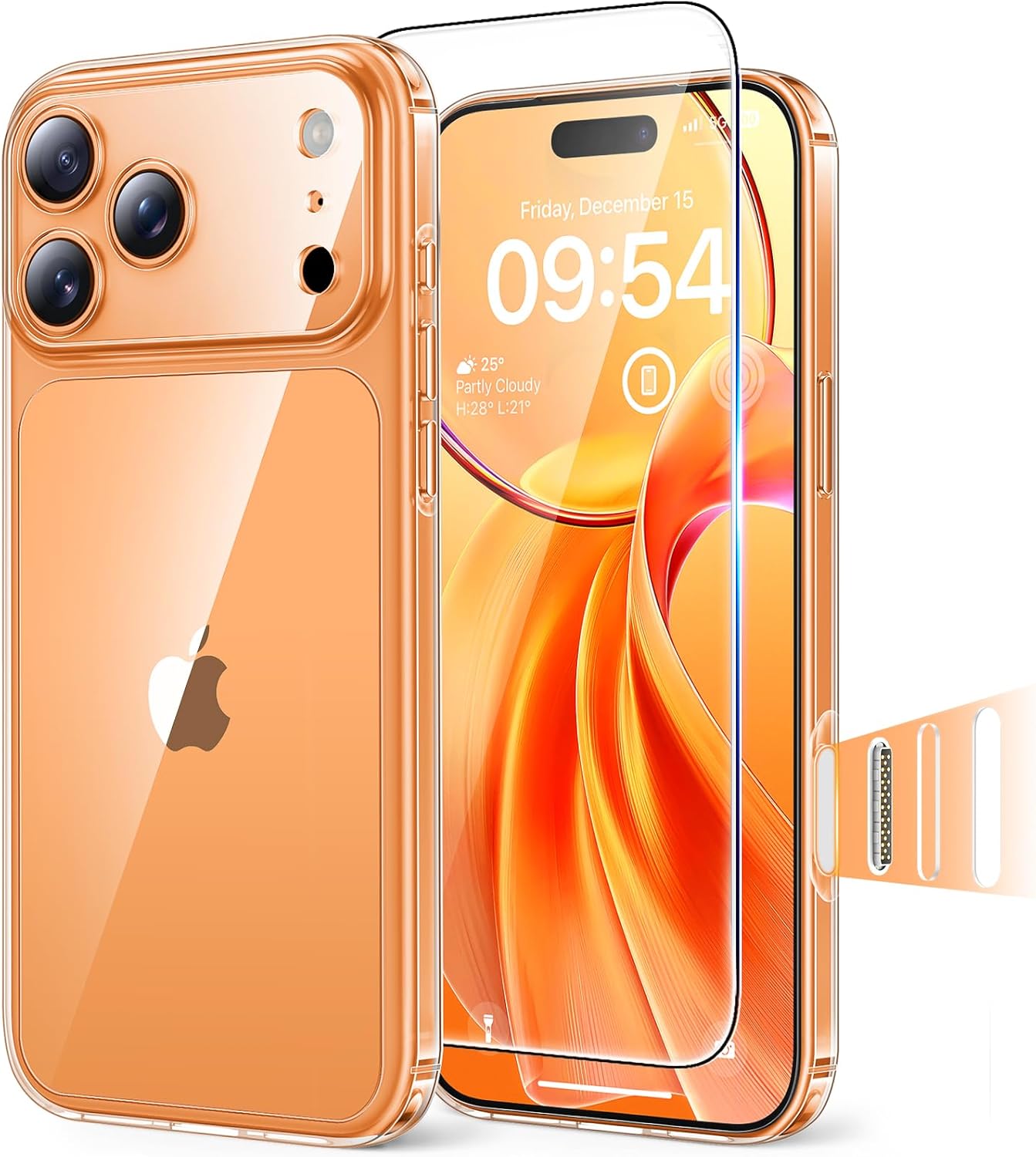 TAURI for iPhone 17 Pro Case with 1-Pack Screen Protector, Camera Lens Full Protection, Military-Grade Protection, Shockproof Transparent Back Bumper Phone Cover - Clear