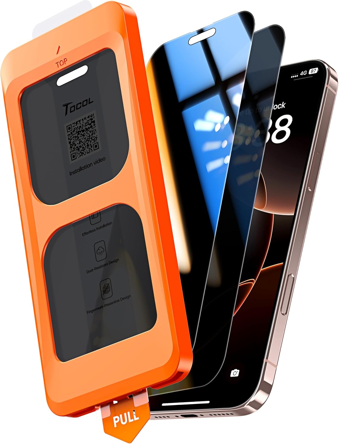 TOCOL 2 Pack for iPhone 15 Pro Screen Protector 6.1 Inch, Easy Installation Full Coverage No Bubbles No Dust Military Grade Shatterproof, 9H Hardness Tempered Glass Screen Protector, Case Friendly