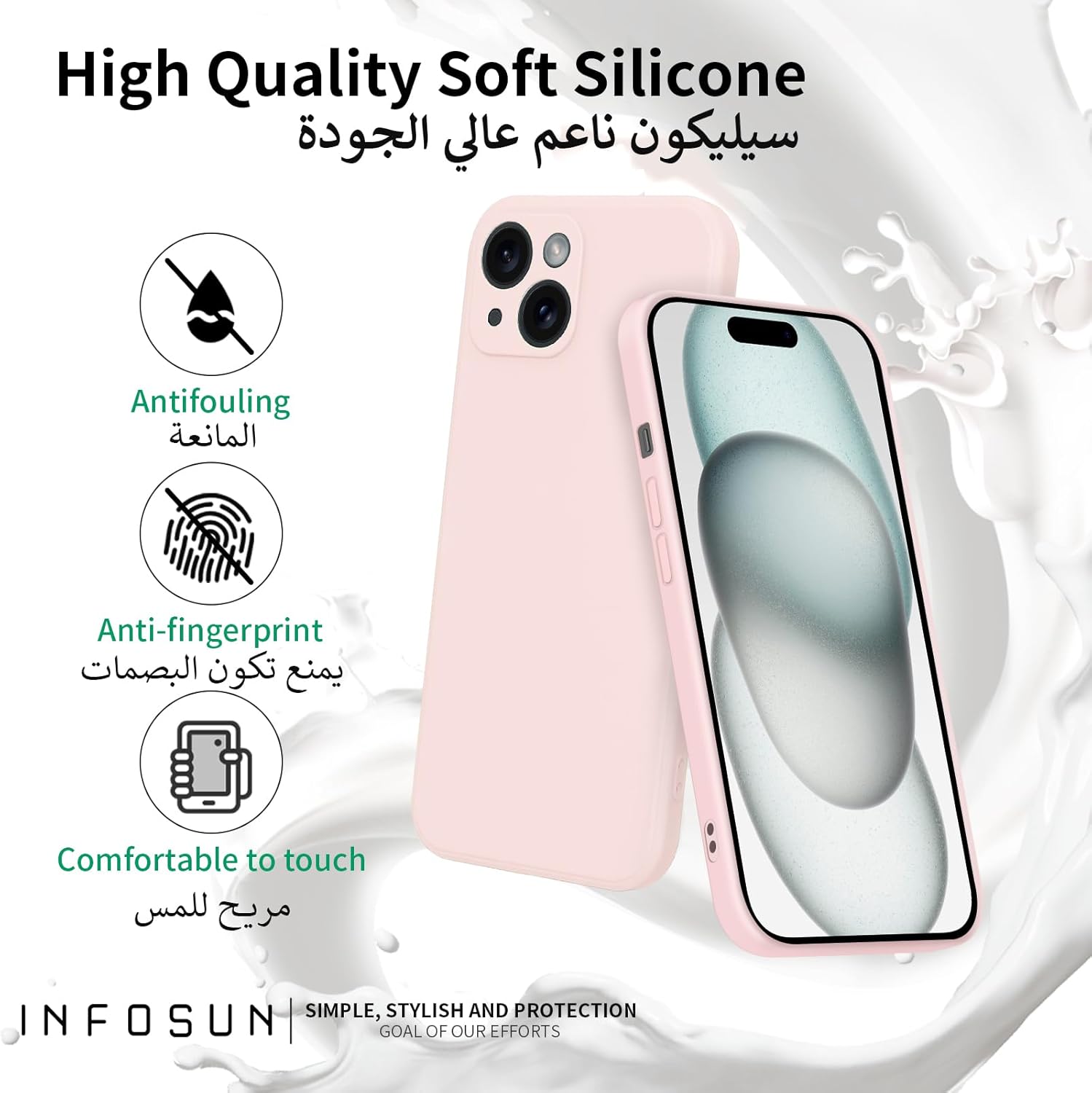 INFOSUN iPhone 15 Pro Case Silicone Protective Cover, Ultra Slim Soft Silicone Gel TPU Cover, Anti-Scratch Anti-Fingerprint Case Compatible with Apple iPhone 15 Pro(6.1Inch) (2023) (Black)