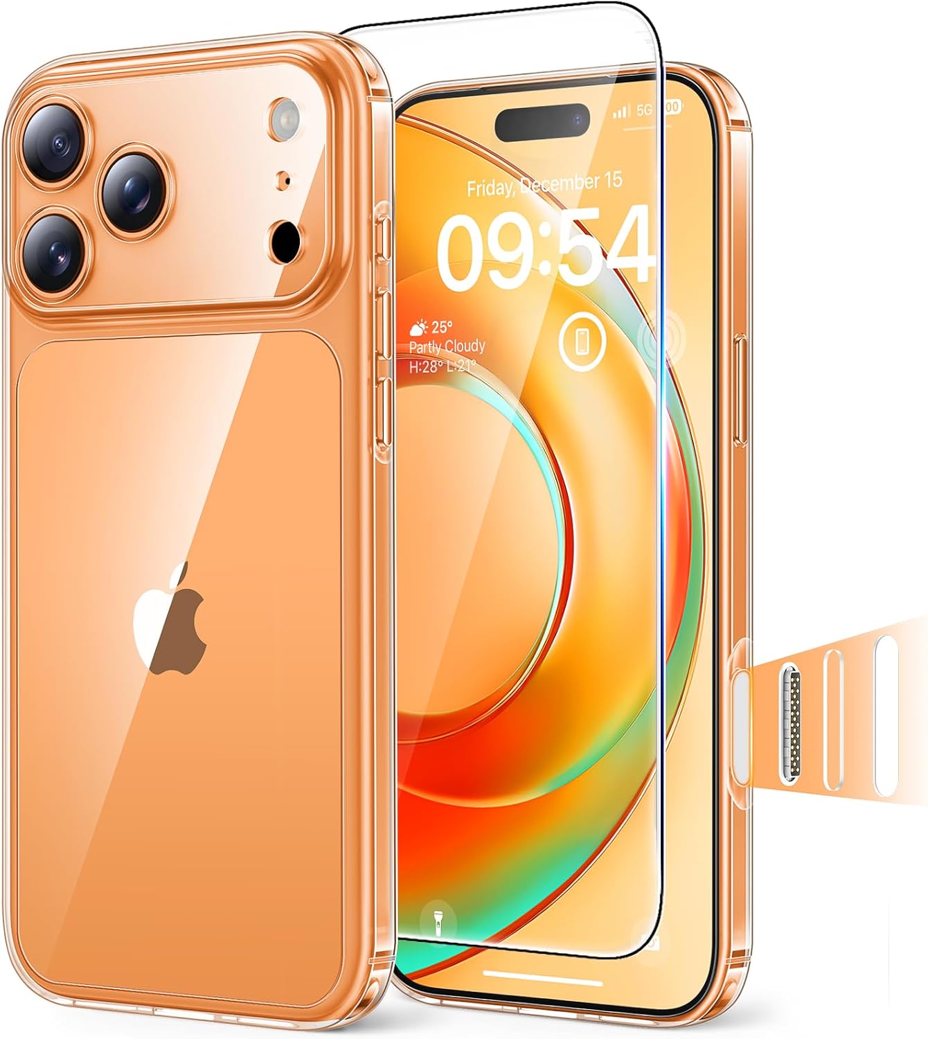 TAURI for iPhone 17 Pro Case with 1-Pack Screen Protector, Camera Lens Full Protection, Military-Grade Protection, Shockproof Transparent Back Bumper Phone Cover - Clear