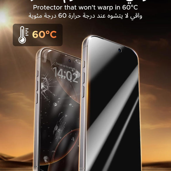 UGREEN 2 Pack for iPhone 17 Pro Max Screen Protector Privacy 6.9'' 100% Privacy Protection 1:1 Full Coverage Military Grade 9H Tempered Glass Anti-Spy Screen Protector Easy to Install