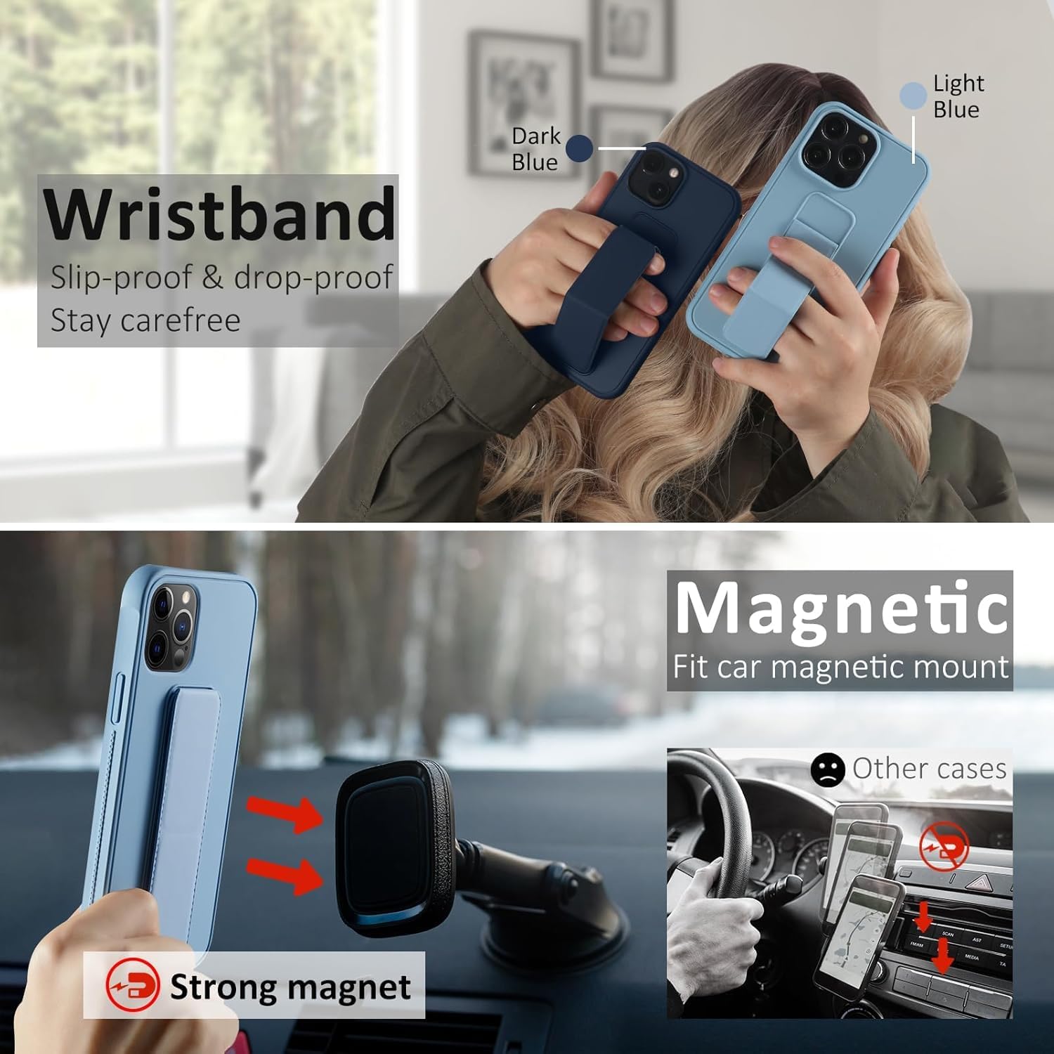 Compatible with iPhone 14 Plus Case with Stand, Multi-Functional Magnetic Vertical & Horizontal Kickstand Protective Phone Case, Candy Color Slim Cute Hybrid Cover (Black, iphone 14 plus)