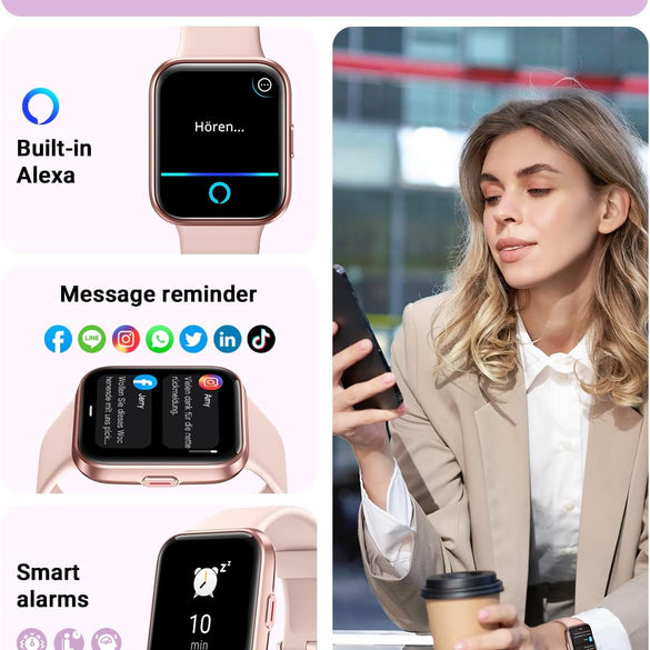Smart Watch for Men Women (Answer/Make Call), Alexa Built-in, 1.8" Touch Screen Fitness Watch with SpO2 Sleep Monitor, 100 Sport, IP68 Waterproof Step Counter Smartwatch for iOS Android