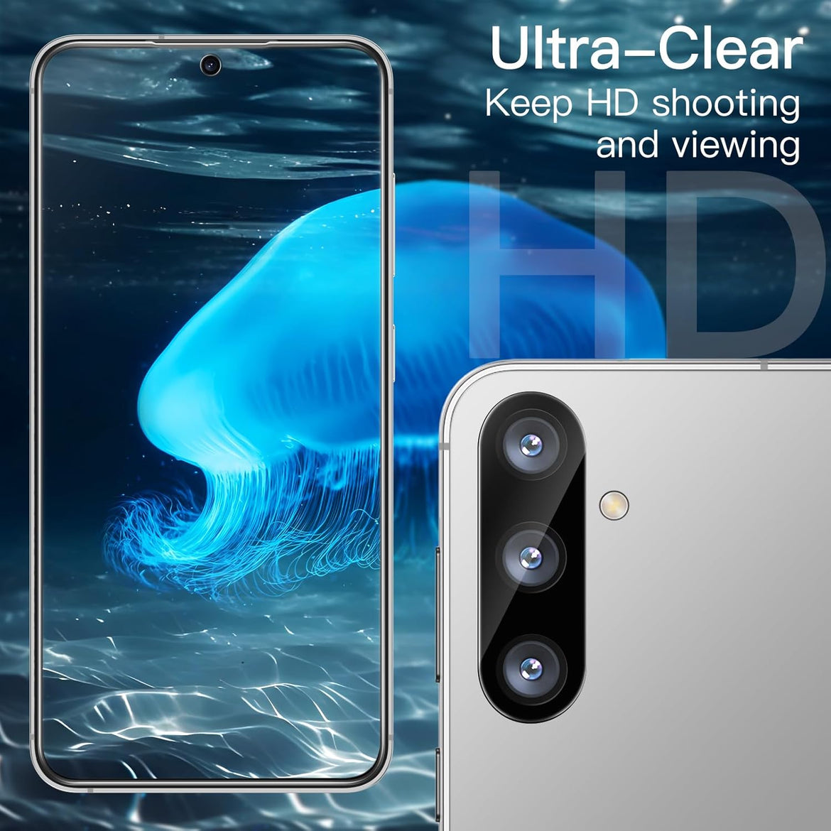 JETech 5 in 1 Matte Case for Samsung Galaxy S24 Ultra 5G with 2-Pack Screen Protector and Camera Lens Protector, Translucent Back Protective Phone Cover, Tempered Glass Film (Black)