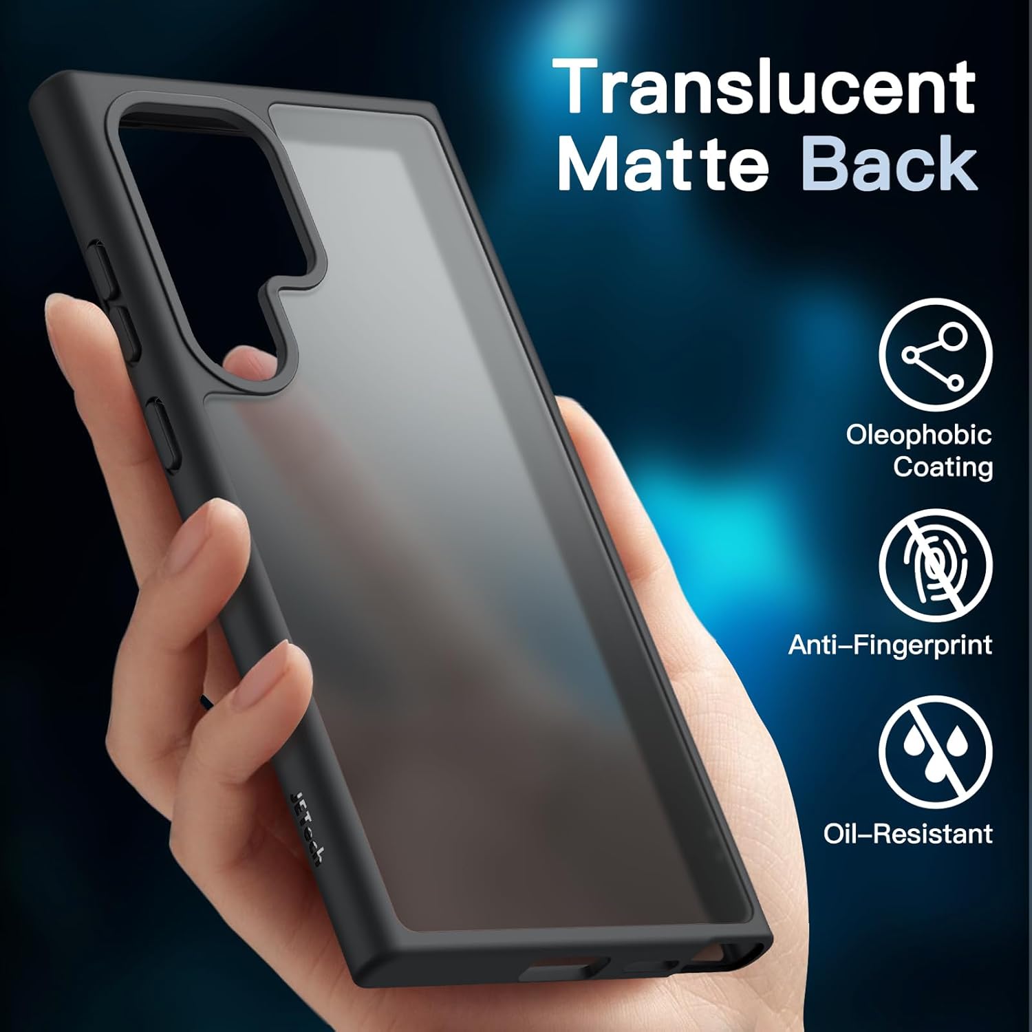 JETech 5 in 1 Matte Case for Samsung Galaxy S24 Ultra 5G with 2-Pack Screen Protector and Camera Lens Protector, Translucent Back Protective Phone Cover, Tempered Glass Film (Black)