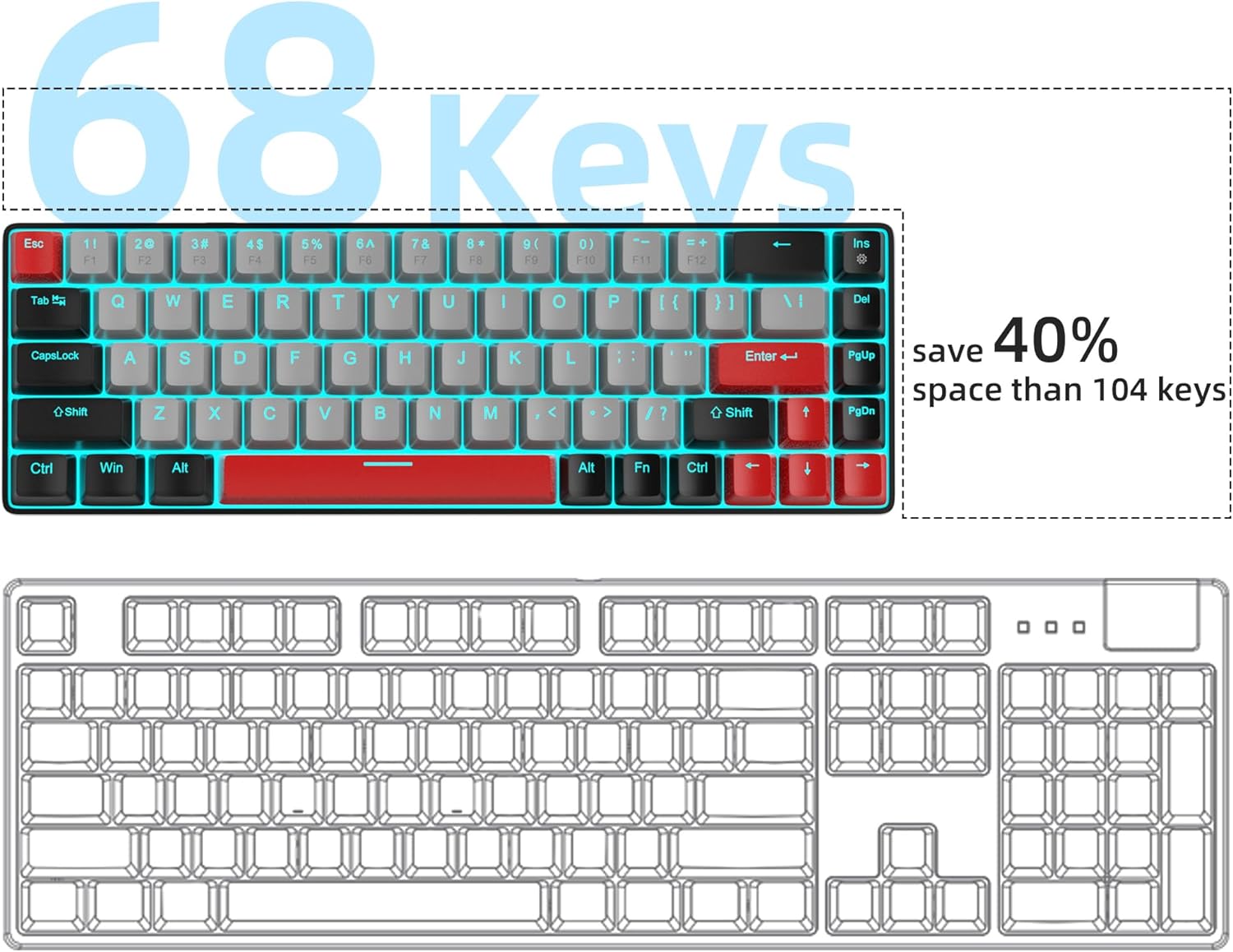 MageGee Portable 60% Mechanical Gaming Keyboard (Grey/Blue Switch)