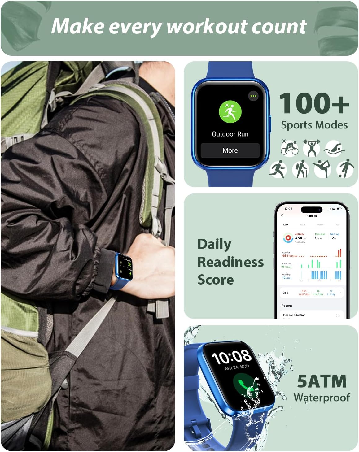 Smart Watch for Men Women (Answer/Make Call), Alexa Built-in, 1.8" Touch Screen Fitness Watch with SpO2 Sleep Monitor, 100 Sport, IP68 Waterproof Step Counter Smartwatch for iOS Android