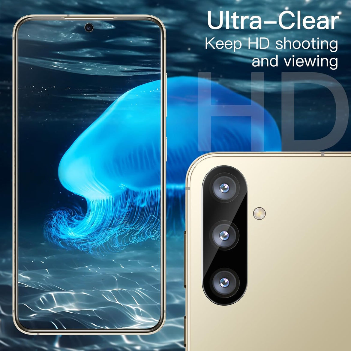 JETech 5 in 1 Matte Case for Samsung Galaxy S24 Ultra 5G with 2-Pack Screen Protector and Camera Lens Protector, Translucent Back Protective Phone Cover, Tempered Glass Film (Black)