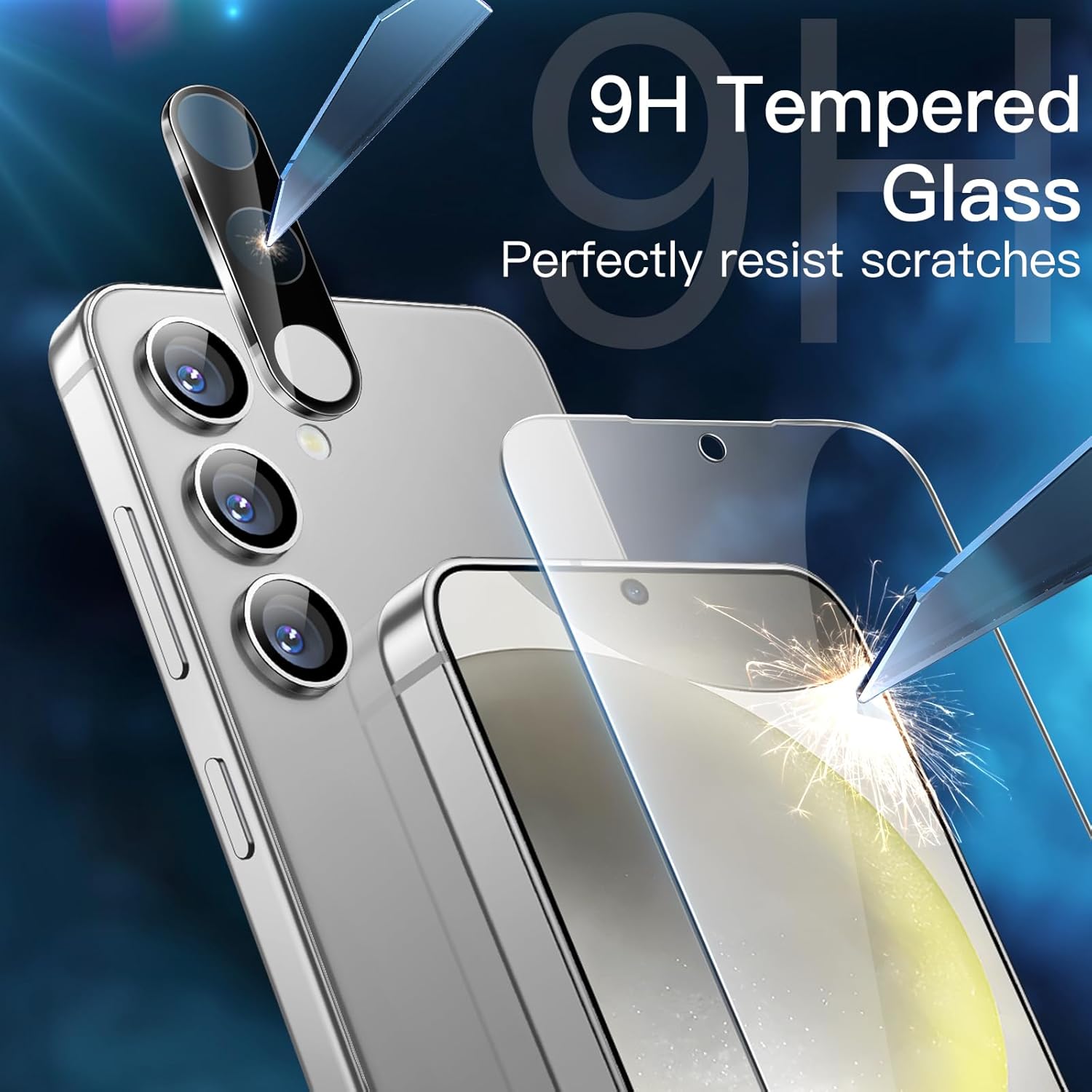 JETech 5 in 1 Matte Case for Samsung Galaxy S24 Ultra 5G with 2-Pack Screen Protector and Camera Lens Protector, Translucent Back Protective Phone Cover, Tempered Glass Film (Black)