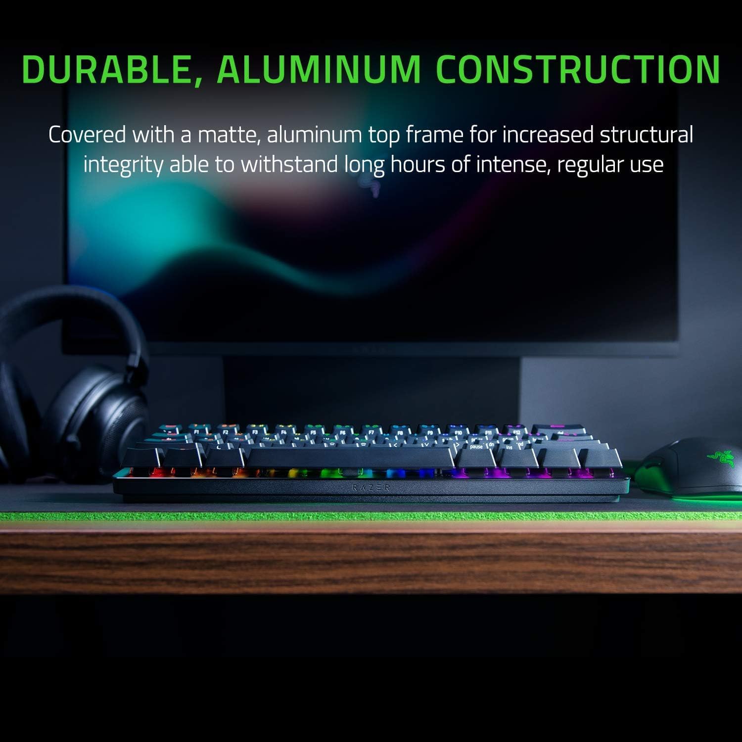 Razer Huntsman Mini 60% Compact Gaming Keyboard: Purple Switch, Clicky Optical-Mechanical Switches, Doubleshot PBT Keycaps, Detachable USB-C Cable, US Layout - Black