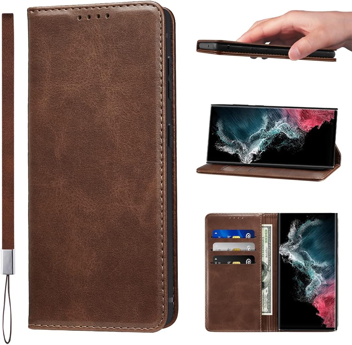 LANJLM Samsung Galaxy A53 5G Case PU Leather Wallet Case Card Holder Shockproof Flip Cover - Brown khaki