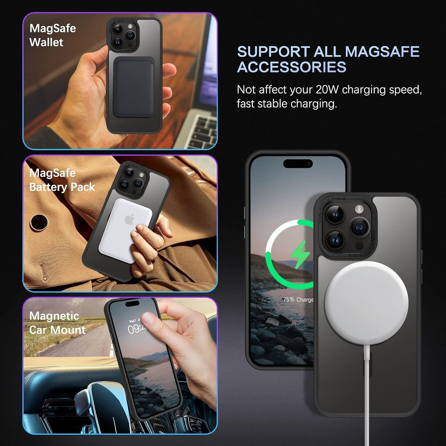 Eligo Magnetic Case for iPhone 11, Compatible with MagSafe Shockproof Protection Cover, Translucent Matte Phone Case with Strong Magnet, Slim Case for Apple 11 6.1 Inch (2019)(Black)