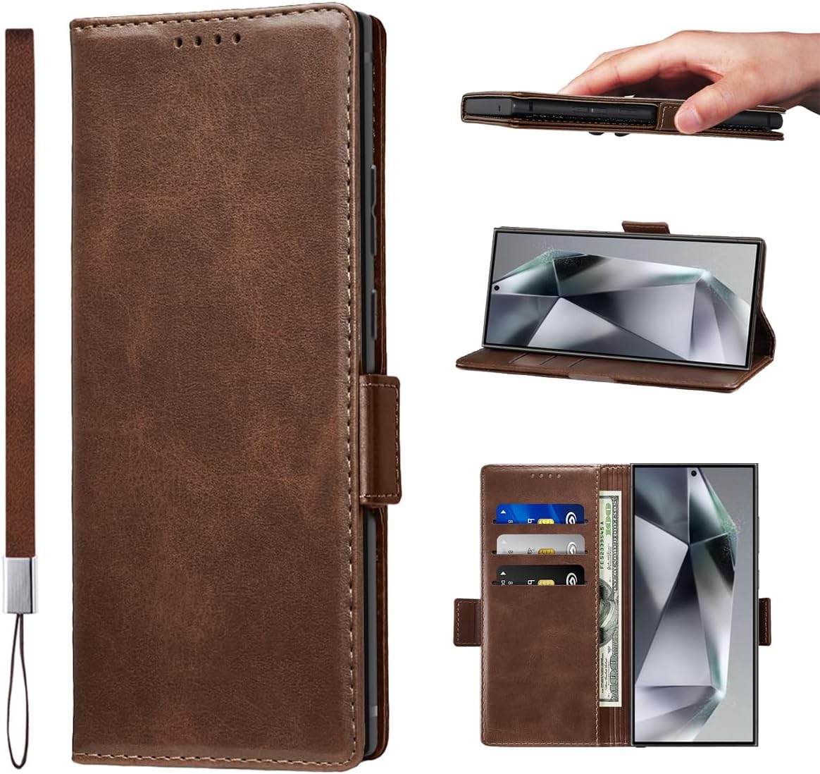 LANJLM Samsung Galaxy A53 5G Case PU Leather Wallet Case Card Holder Shockproof Flip Cover - Brown khaki