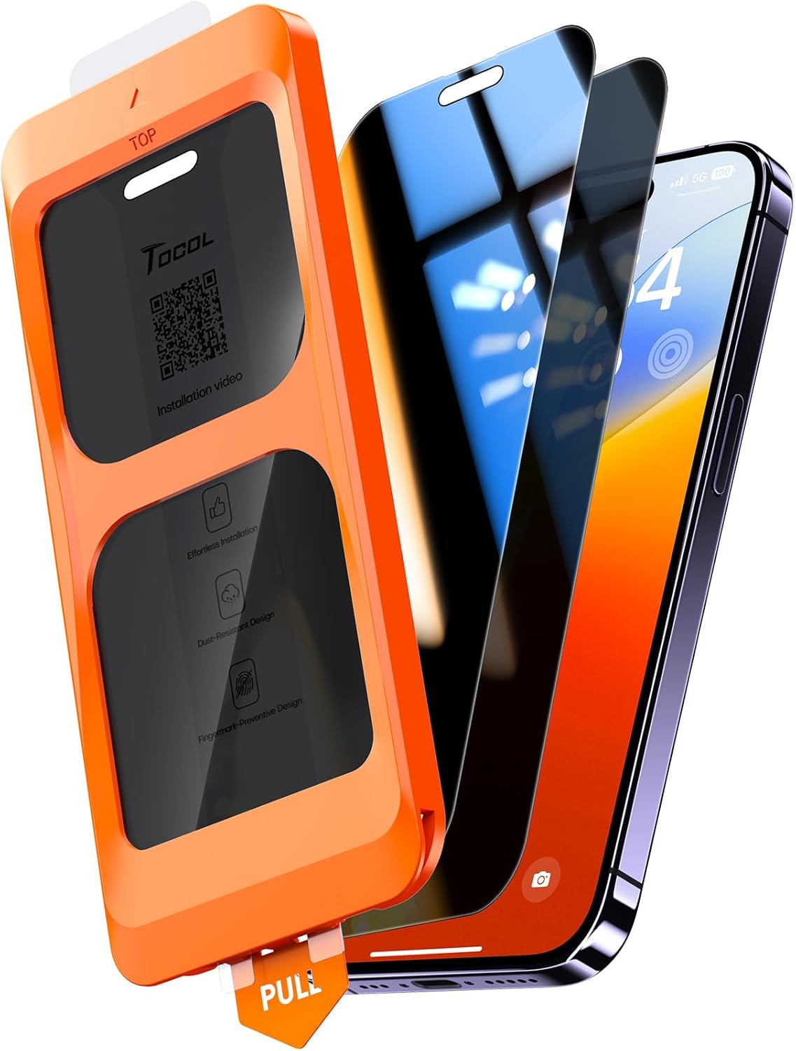 TOCOL 2 Pack for iPhone 15 Pro Screen Protector 6.1 Inch, Easy Installation Full Coverage No Bubbles No Dust Military Grade Shatterproof, 9H Hardness Tempered Glass Screen Protector, Case Friendly