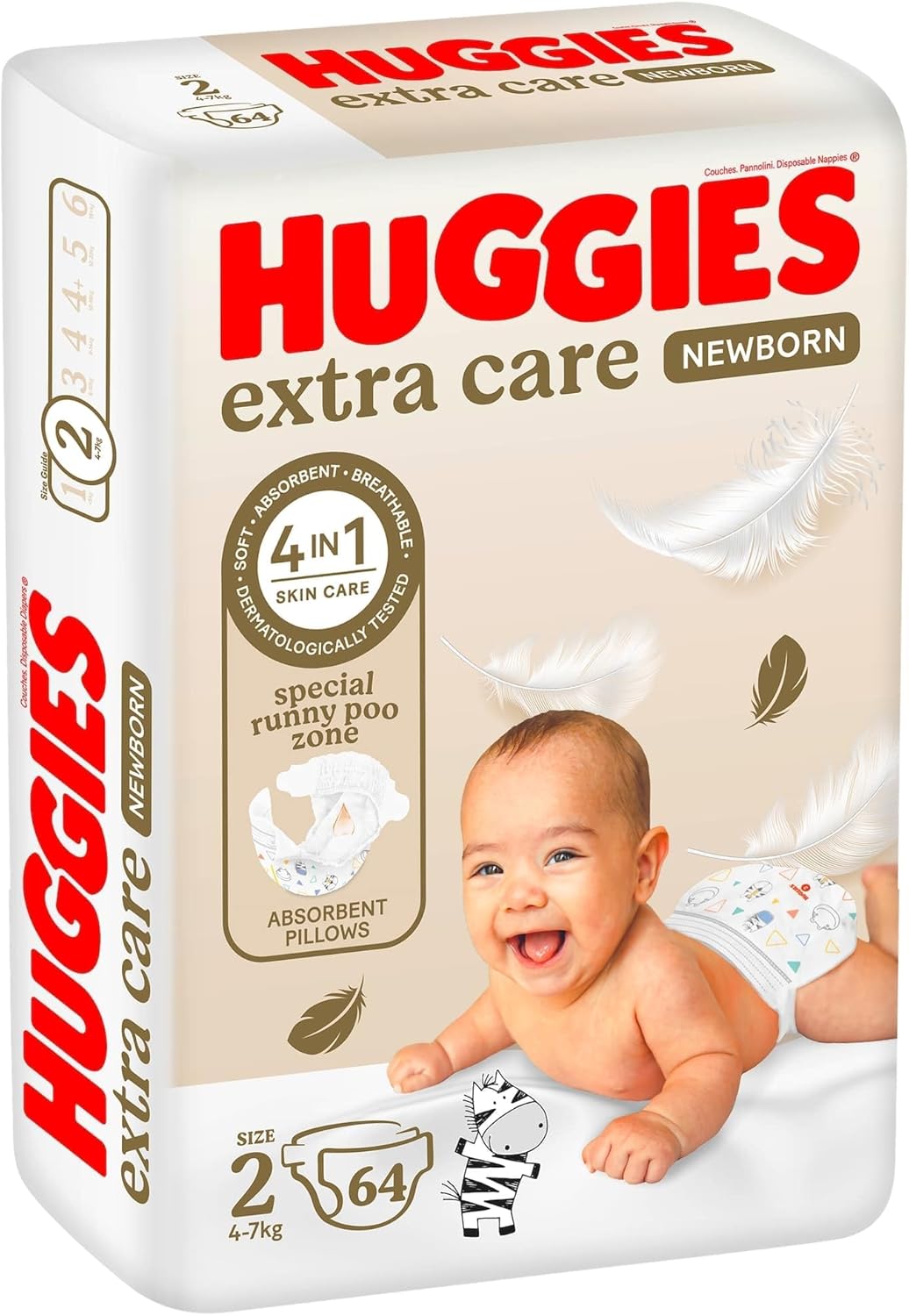Huggies New Born, Size 2, 4-7 kg, Jumbo Pack, 128 Diapers