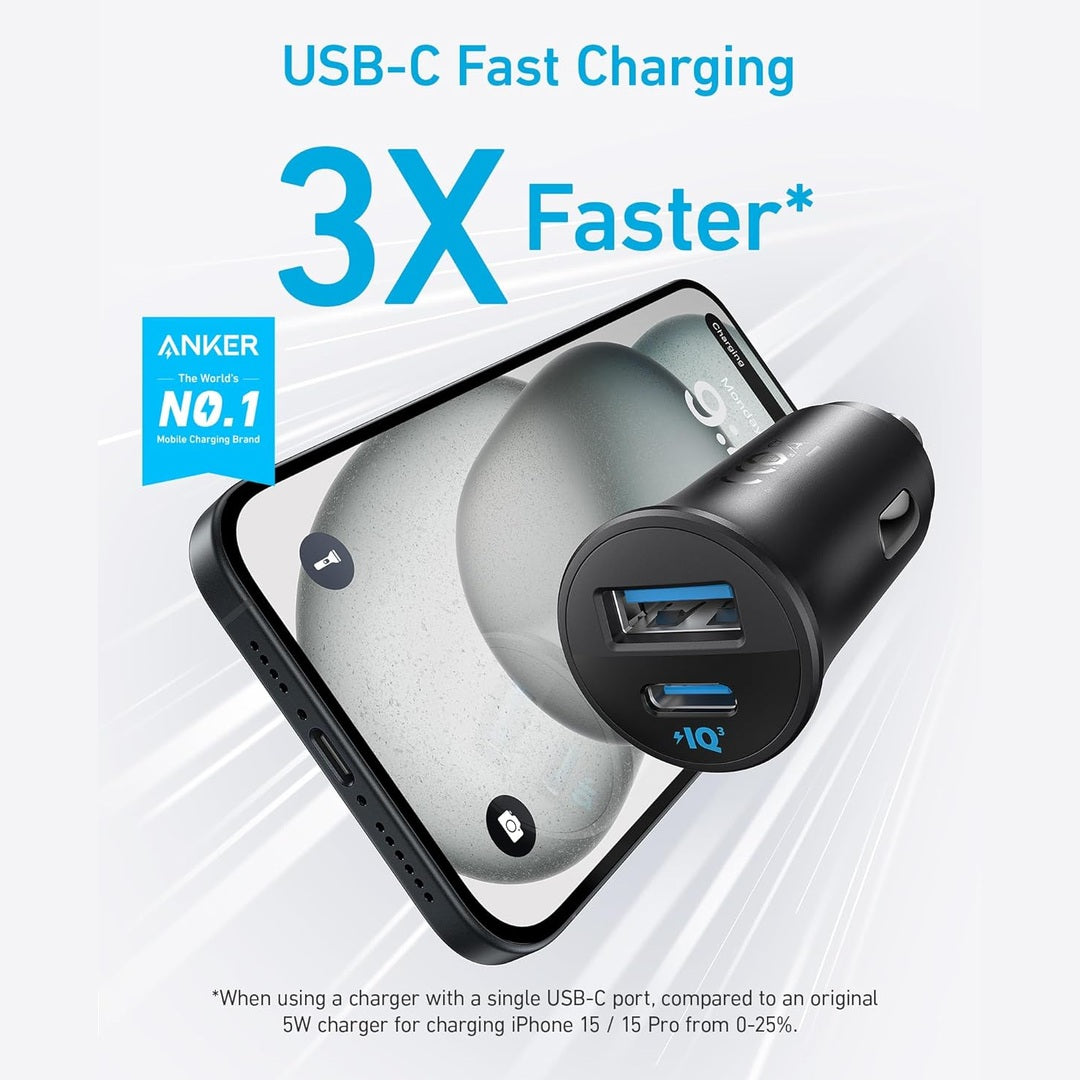 Anker USB-C Car Charger, 30W 2-Port Type-C Car Adapter, iPhone Car Charger with PowerIQ 3.0, for iPhone 16/15/14/13/12 Series, Samsung Galaxy S23/S22/S21 Series, iPad Pro, AirPods, Huawei and More