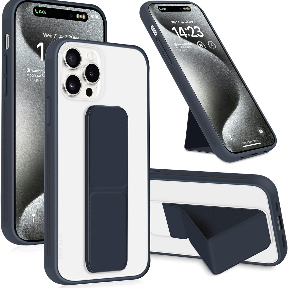 INFOSUN for iPhone 14 Pro Case Stand Cover Matte Cases with Frosted Back Hand Grip Kickstand Cover Holder Shockproof Translucent Design for iPhone 14 Pro (6.1 Inch) (2022) (Black)