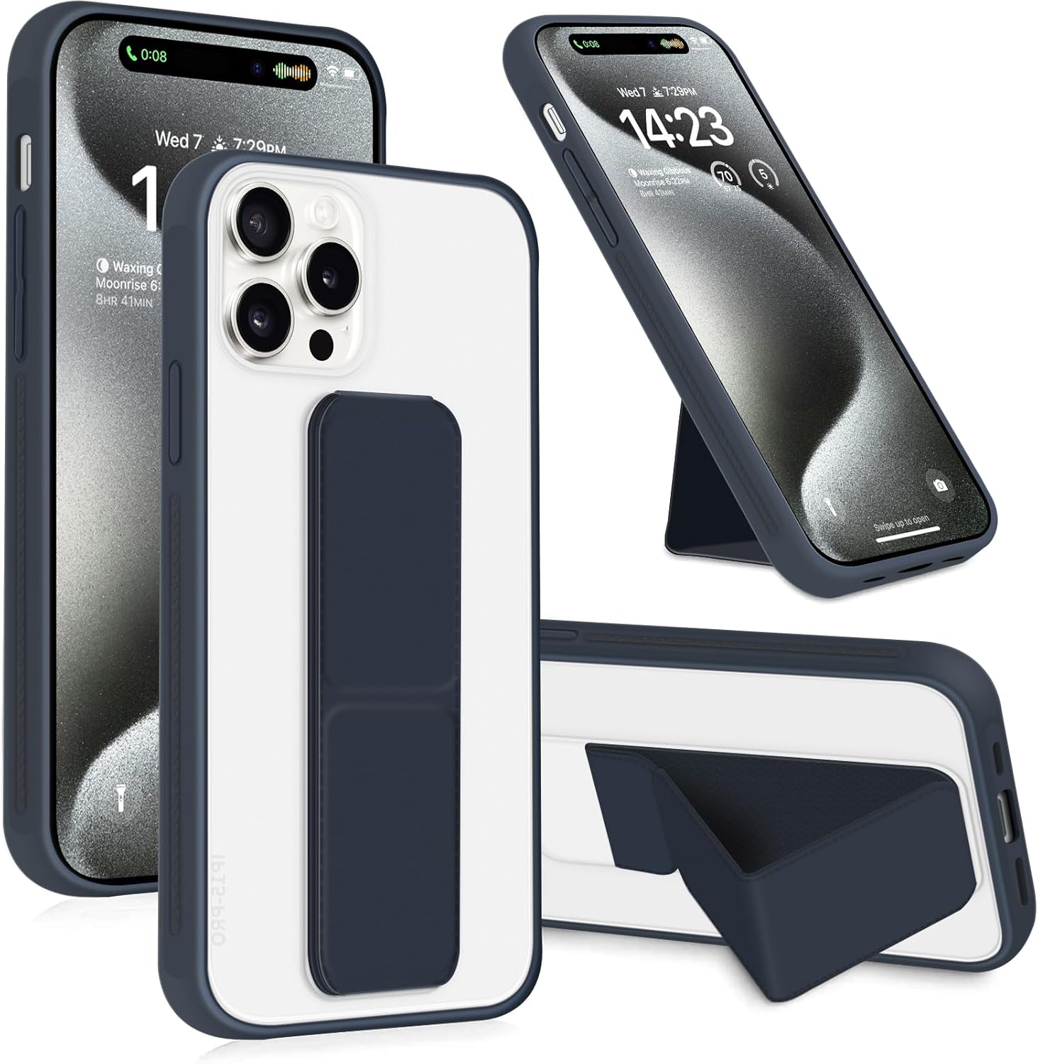 INFOSUN for iPhone 14 Pro Case Stand Cover Matte Cases with Frosted Back Hand Grip Kickstand Cover Holder Shockproof Translucent Design for iPhone 14 Pro (6.1 Inch) (2022) (Black)