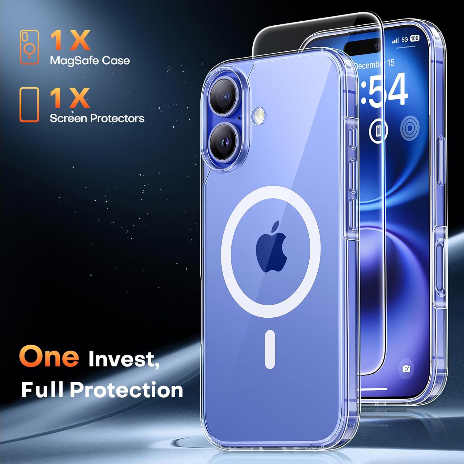 TAURI for iPhone 17 Pro Case with 1-Pack Screen Protector, Camera Lens Full Protection, Military-Grade Protection, Shockproof Transparent Back Bumper Phone Cover - Clear