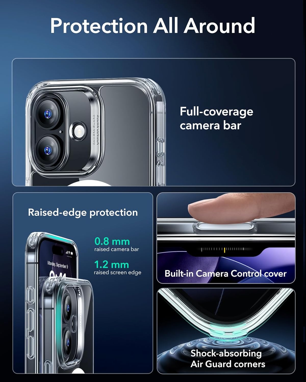 ESR for iPhone 17 Pro Case, Camera Control Cover, Compatible with MagSafe Accessories, Military-Grade Drop Protection, Shock-Absorbing Air Guard Corners, Hybrid Series, Clear