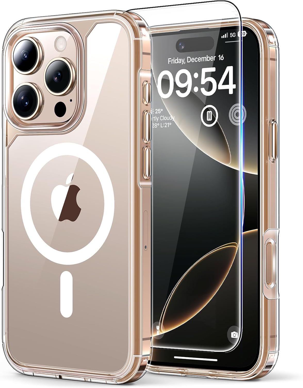 TAURI for iPhone 17 Pro Case with 1-Pack Screen Protector, Camera Lens Full Protection, Military-Grade Protection, Shockproof Transparent Back Bumper Phone Cover - Clear