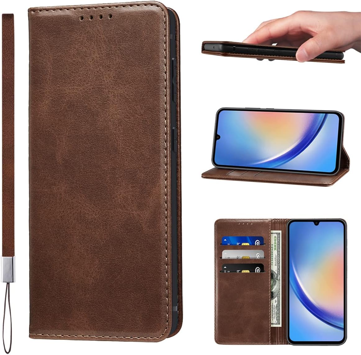 LANJLM Samsung Galaxy A53 5G Case PU Leather Wallet Case Card Holder Shockproof Flip Cover - Brown khaki