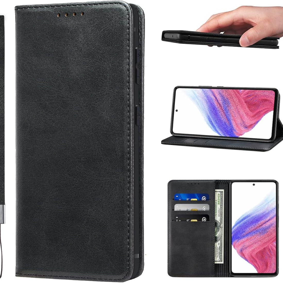 LANJLM Samsung Galaxy A53 5G Case PU Leather Wallet Case Card Holder Shockproof Flip Cover - Brown khaki