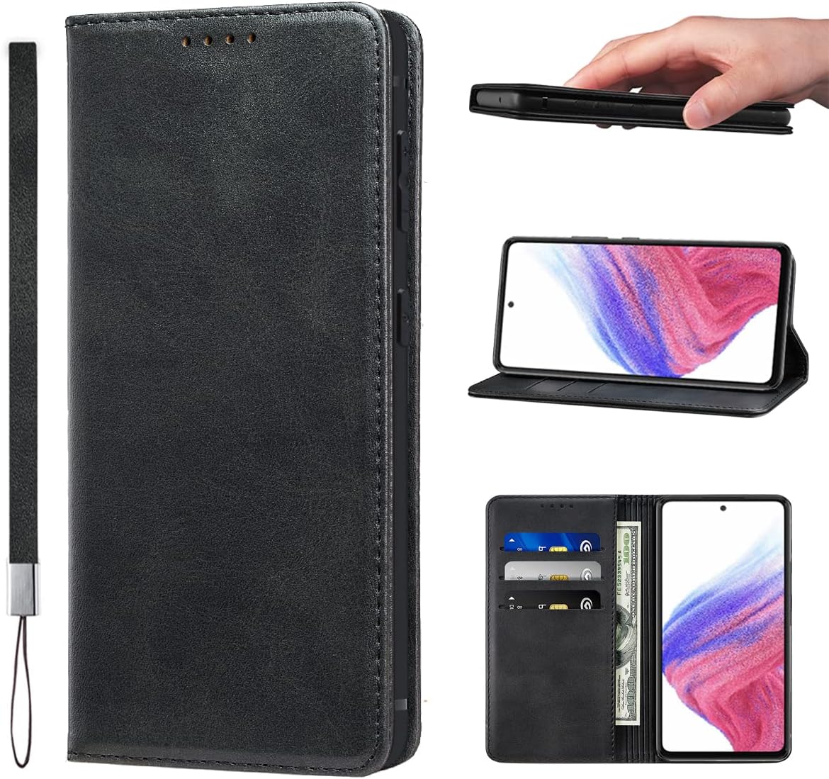 LANJLM Samsung Galaxy A53 5G Case PU Leather Wallet Case Card Holder Shockproof Flip Cover - Brown khaki
