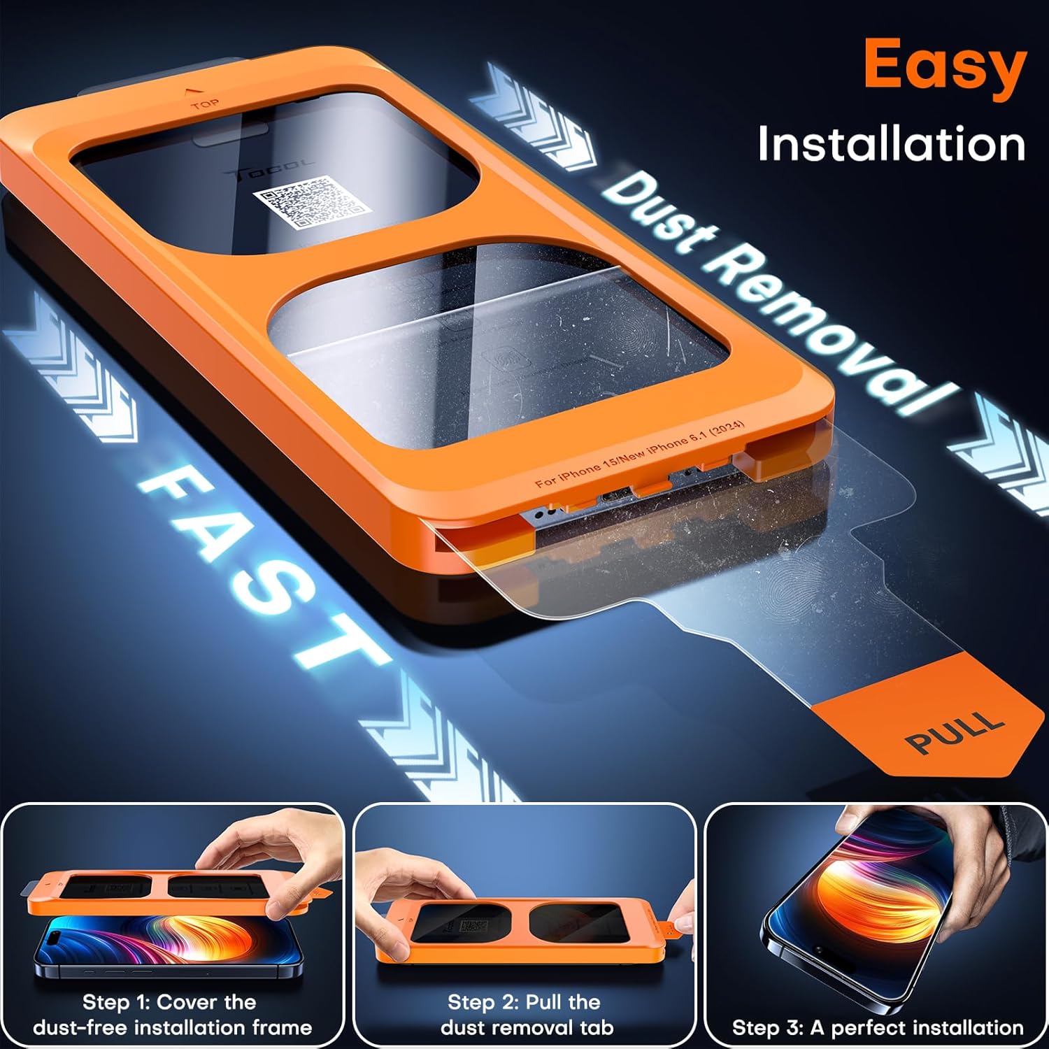 TOCOL 2 Pack for iPhone 15 Pro Screen Protector 6.1 Inch, Easy Installation Full Coverage No Bubbles No Dust Military Grade Shatterproof, 9H Hardness Tempered Glass Screen Protector, Case Friendly