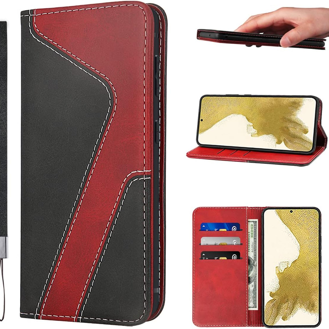 LANJLM Samsung Galaxy A53 5G Case PU Leather Wallet Case Card Holder Shockproof Flip Cover - Brown khaki