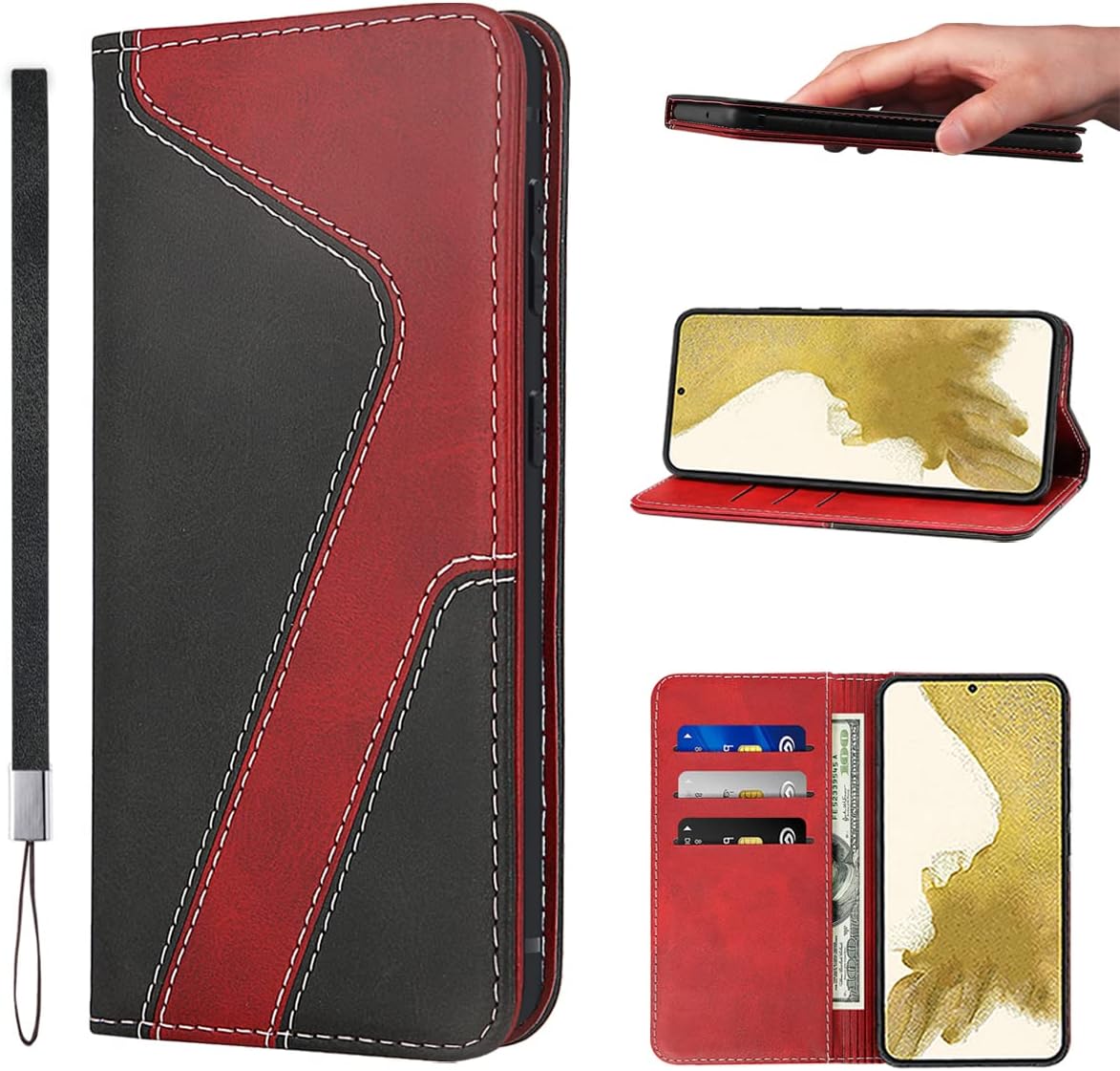 LANJLM Samsung Galaxy A53 5G Case PU Leather Wallet Case Card Holder Shockproof Flip Cover - Brown khaki