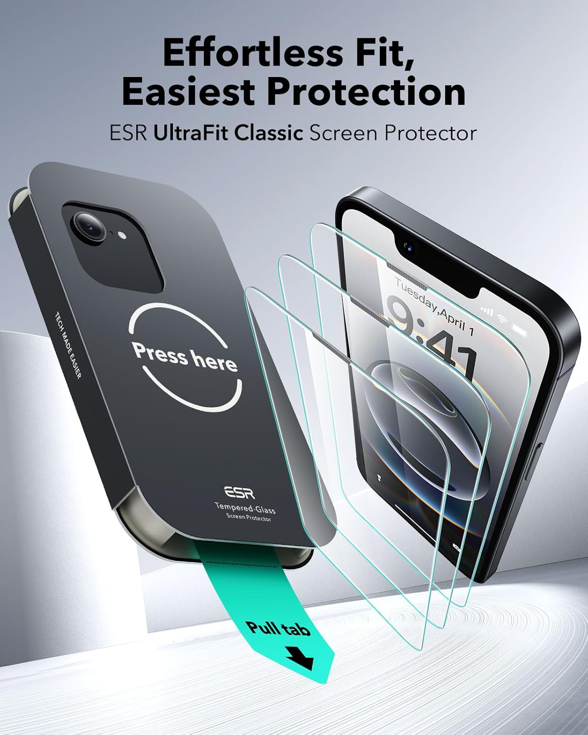 ESR 3 Pack for iPhone 17 Pro Max Screen Protectors Tempered Glass, High Clarity, 9H Hardness Scratch Resistant, Full Coverage, Military-Grade, Shatterproof, Screen Guard with Ultra Fit Tray