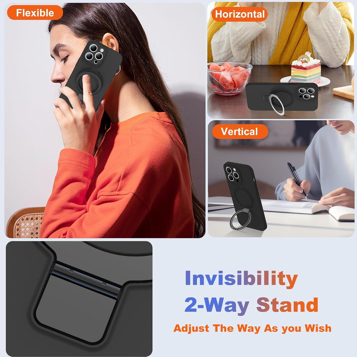 Eligo for iPhone 14 Pro Case, Compatible with MagSafe, with Magnetic Invisible Stand,【Shockproof Military-Grade Protection】Soft Silicone Phone Cover with Kickstand for Apple 14 Pro (Black)