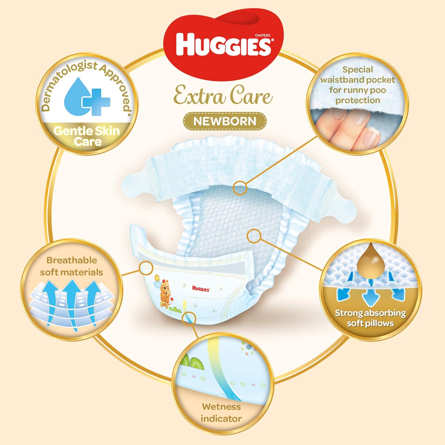 Huggies New Born, Size 2, 4-7 kg, Jumbo Pack, 128 Diapers