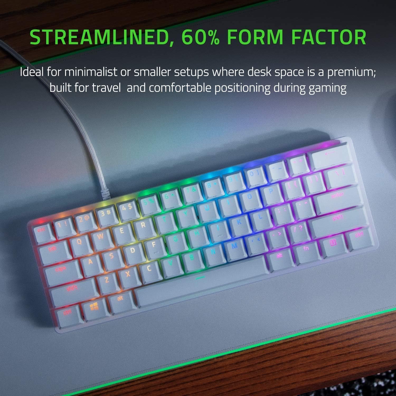 Razer Huntsman Mini 60% Compact Gaming Keyboard: Purple Switch, Clicky Optical-Mechanical Switches, Doubleshot PBT Keycaps, Detachable USB-C Cable, US Layout - Black