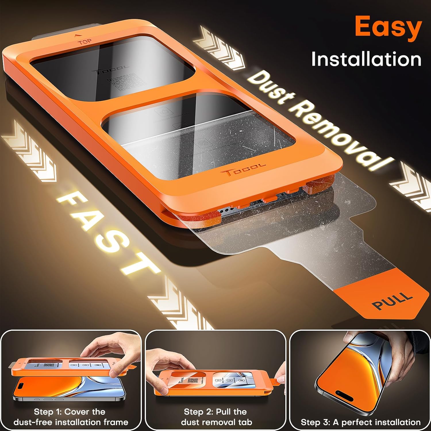 TOCOL 2 Pack for iPhone 15 Pro Screen Protector 6.1 Inch, Easy Installation Full Coverage No Bubbles No Dust Military Grade Shatterproof, 9H Hardness Tempered Glass Screen Protector, Case Friendly