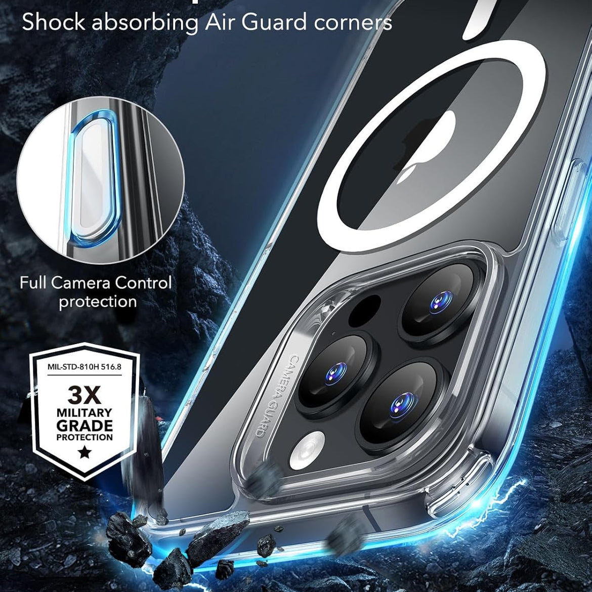 ESR for iPhone 17 Pro Case, Camera Control Cover, Compatible with MagSafe Accessories, Military-Grade Drop Protection, Shock-Absorbing Air Guard Corners, Hybrid Series, Clear