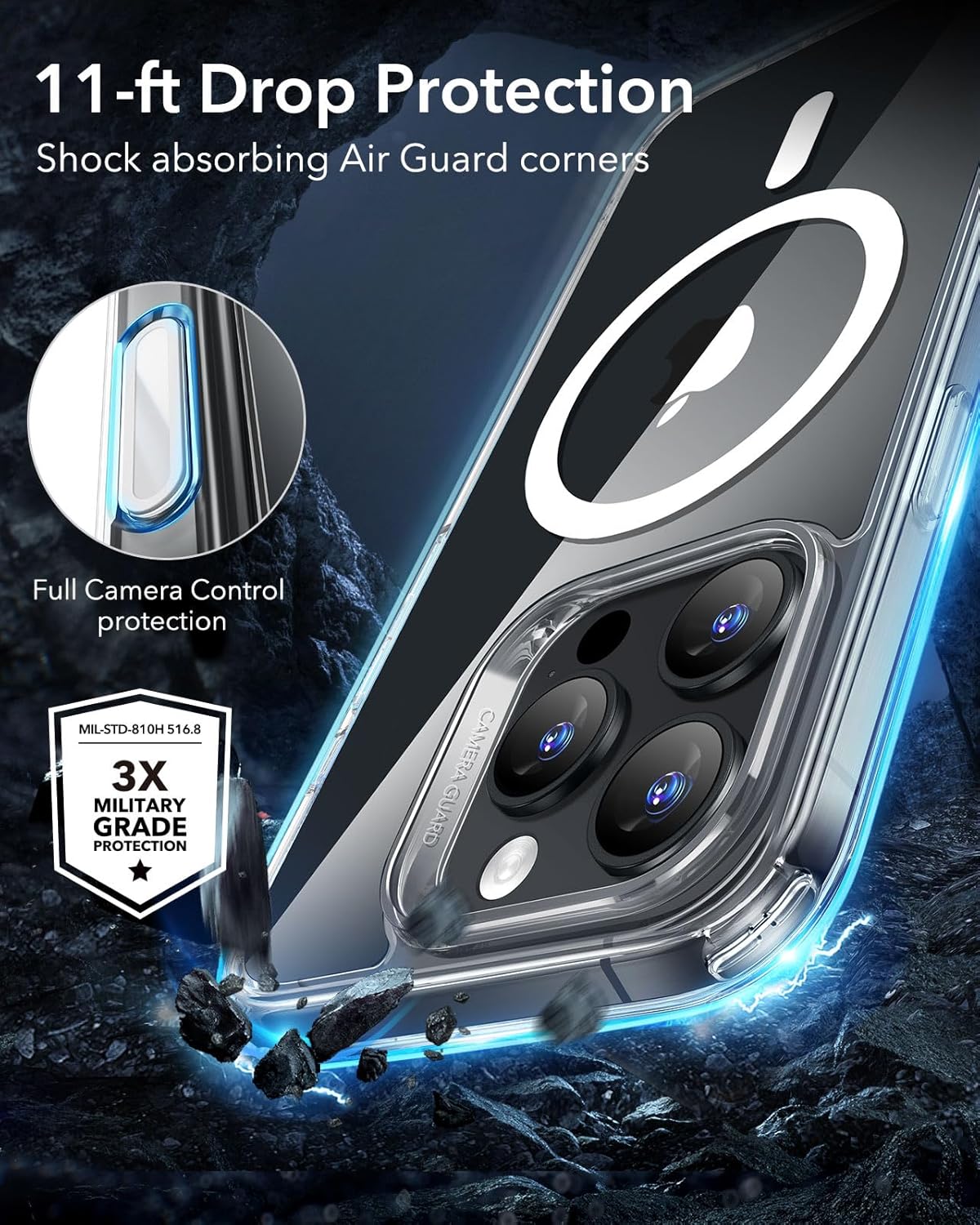 ESR for iPhone 17 Pro Case, Camera Control Cover, Compatible with MagSafe Accessories, Military-Grade Drop Protection, Shock-Absorbing Air Guard Corners, Hybrid Series, Clear