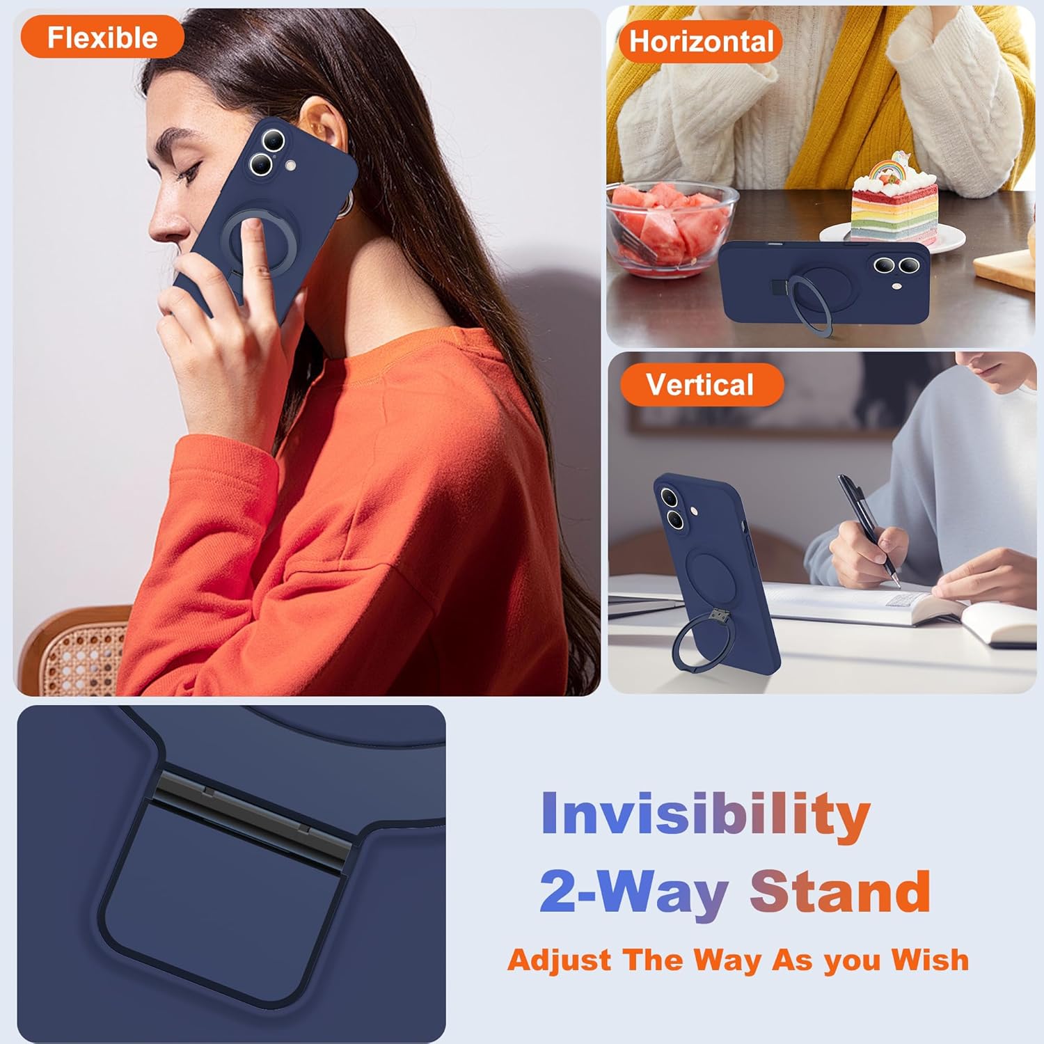 Eligo for iPhone 14 Pro Case, Compatible with MagSafe, with Magnetic Invisible Stand,【Shockproof Military-Grade Protection】Soft Silicone Phone Cover with Kickstand for Apple 14 Pro (Black)