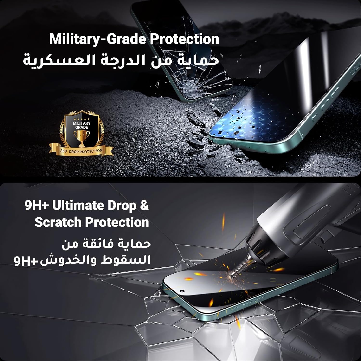 UGREEN 2 Pack for iPhone 17 Pro Max Screen Protector Privacy 6.9'' 100% Privacy Protection 1:1 Full Coverage Military Grade 9H Tempered Glass Anti-Spy Screen Protector Easy to Install