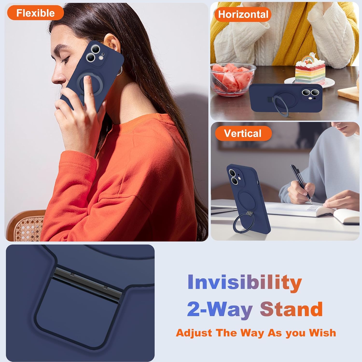Eligo for iPhone 14 Pro Case, Compatible with MagSafe, with Magnetic Invisible Stand,【Shockproof Military-Grade Protection】Soft Silicone Phone Cover with Kickstand for Apple 14 Pro (Black)