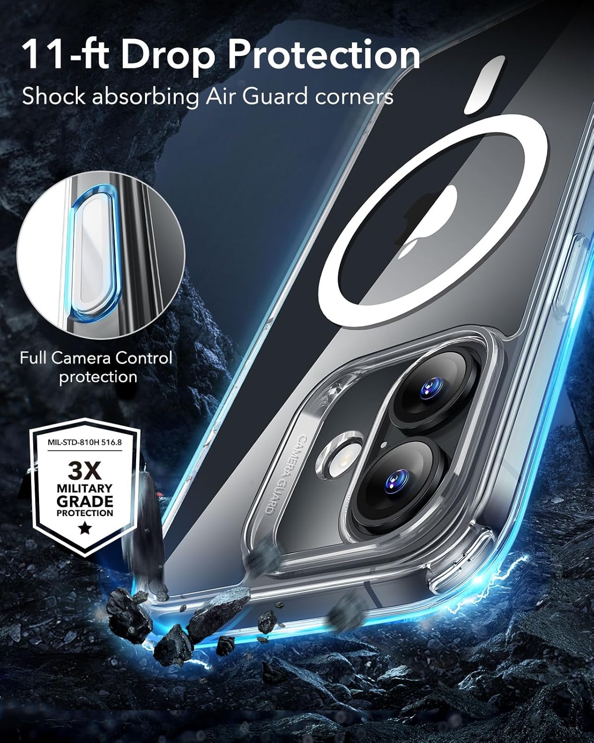 ESR for iPhone 17 Pro Case, Camera Control Cover, Compatible with MagSafe Accessories, Military-Grade Drop Protection, Shock-Absorbing Air Guard Corners, Hybrid Series, Clear