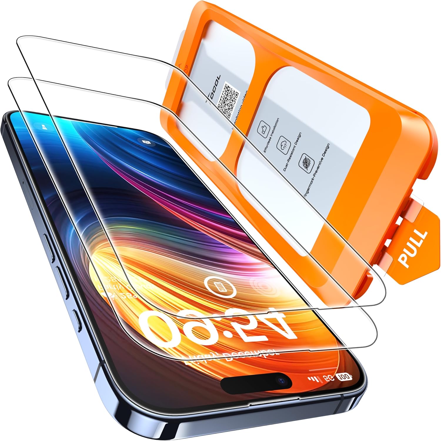TOCOL 2 Pack for iPhone 15 Pro Screen Protector 6.1 Inch, Easy Installation Full Coverage No Bubbles No Dust Military Grade Shatterproof, 9H Hardness Tempered Glass Screen Protector, Case Friendly
