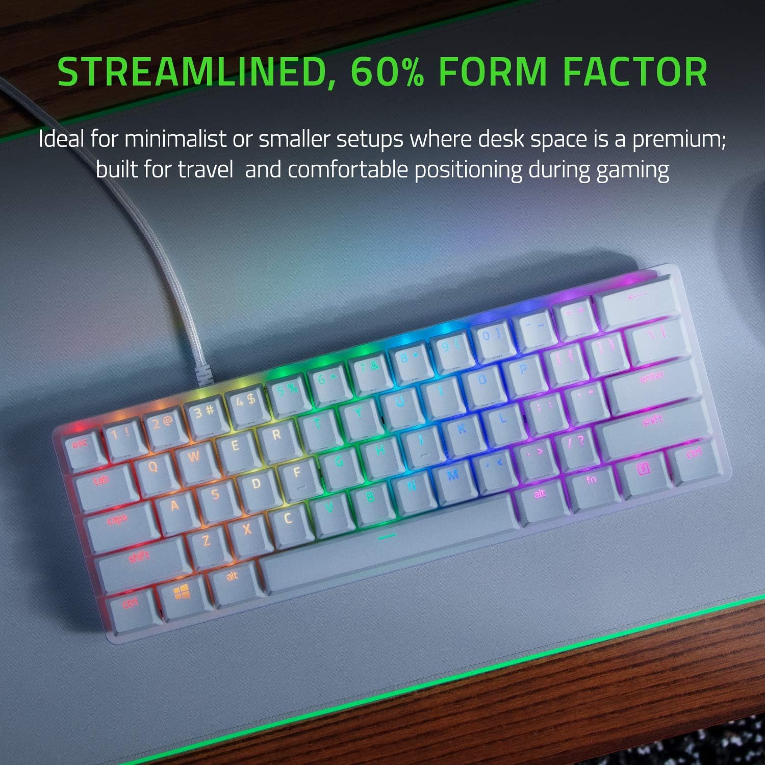 Razer Huntsman Mini 60% Compact Gaming Keyboard: Purple Switch, Clicky Optical-Mechanical Switches, Doubleshot PBT Keycaps, Detachable USB-C Cable, US Layout - Black