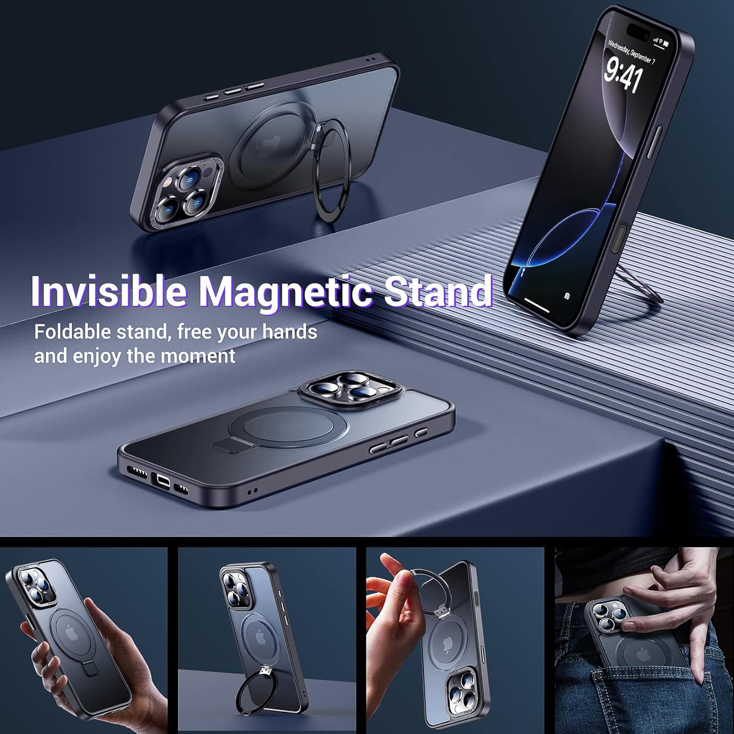 Eligo for iPhone 12 Pro Max Magnetic Case with Invisible Stand, Compatible with MagSafe Shockproof Protection Cover, Translucent Matte Slim Phone Case with Magnet for Apple 12 Pro Max (2020)(Black)