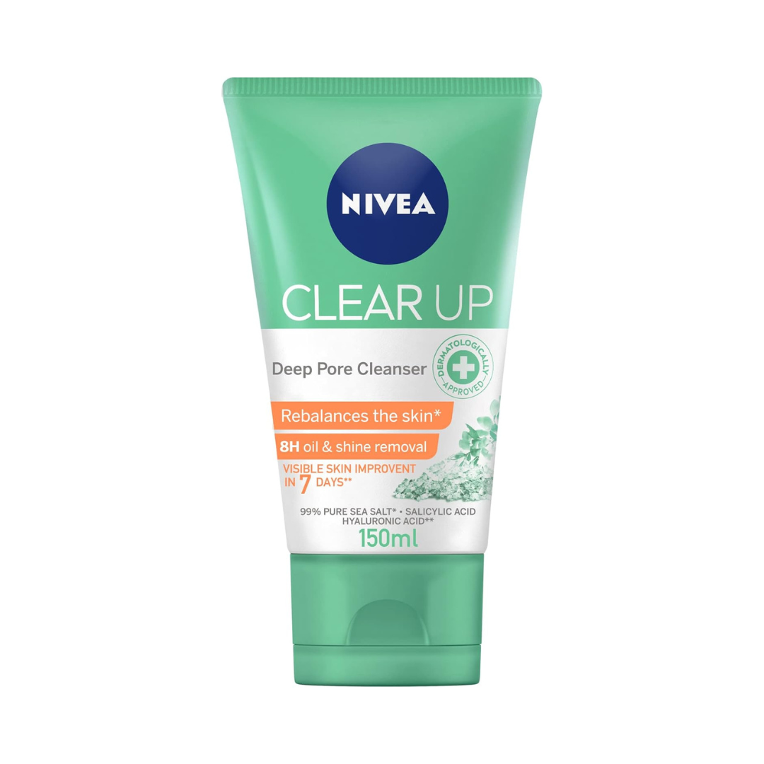 NIVEA Face Wash Deep Pore Cleanser, Clear Up with Sea Salt, Salicylic & Hyaluronic Acid, 150ml