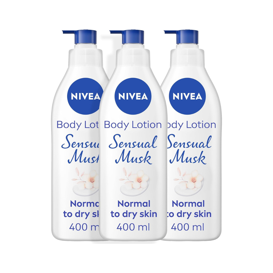 NIVEA Body Lotion for Normal to Dry Skin, Sensual Musk, 24 Hours of Noticeably Smoother Skin, Moisturizes and Cares, 400ml (Packaging may vary)