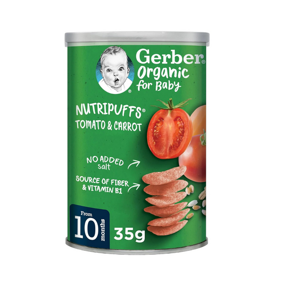 Gerber Organic Nutripuffs Tomato & Carrot, Baby Food, Tin, 35g