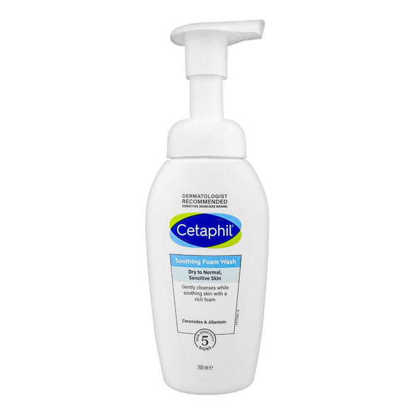 CETAPHIL SOOTHING FOAM WASH, FACE WASH FOR DRY, NORMAL OR SENSITIVE SKIN, 200ML
